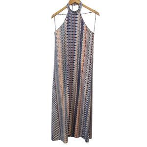 Poema high neck halter dress boho maxi stripe medium reformation